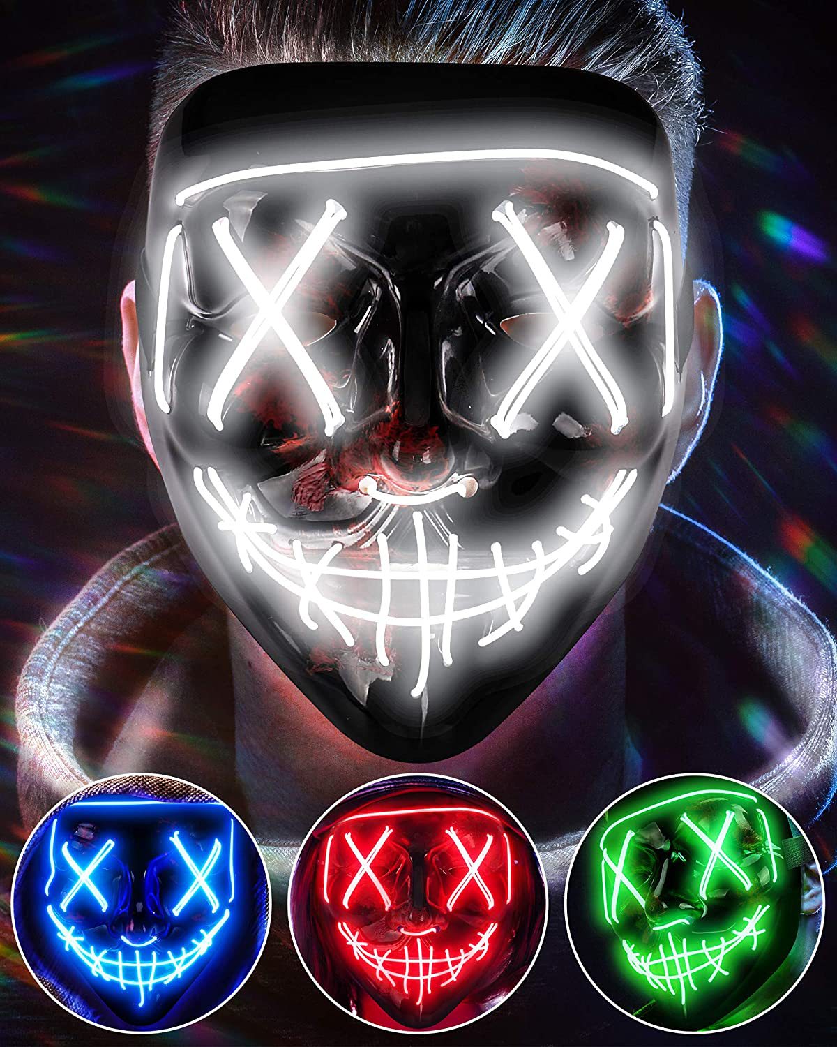Led Purge Mask Halloween - Wireless Scary Glowing Mask LED Luminous