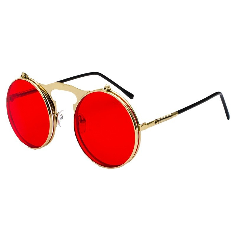Glow In The Dark Party Glasses - Retro Steampunk Red Round Sunglasses for