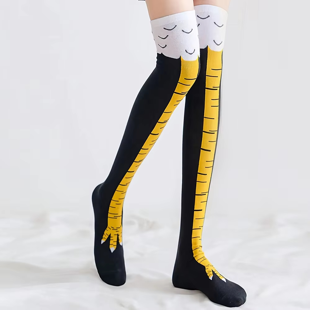 Funny Chicken Leg Socks - 1/2pairs Chicken Feet Print Thigh High