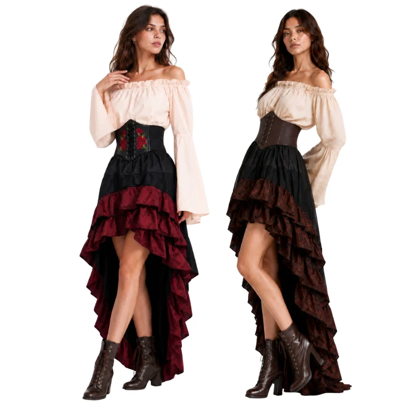 Medieval Renaissance Dress Women - Halloween Medieval Retro Pirate Dress Captain