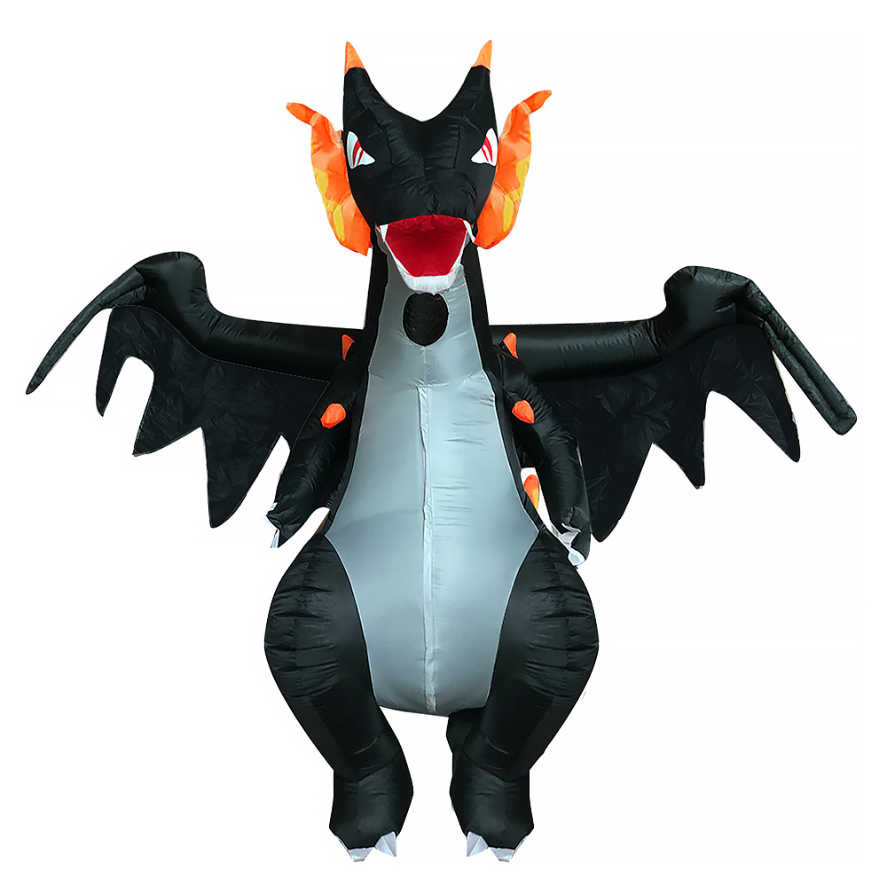 Inflatable Dinosaur Costume Adult - Adult Inflatable Black A fire-breathing Dragon