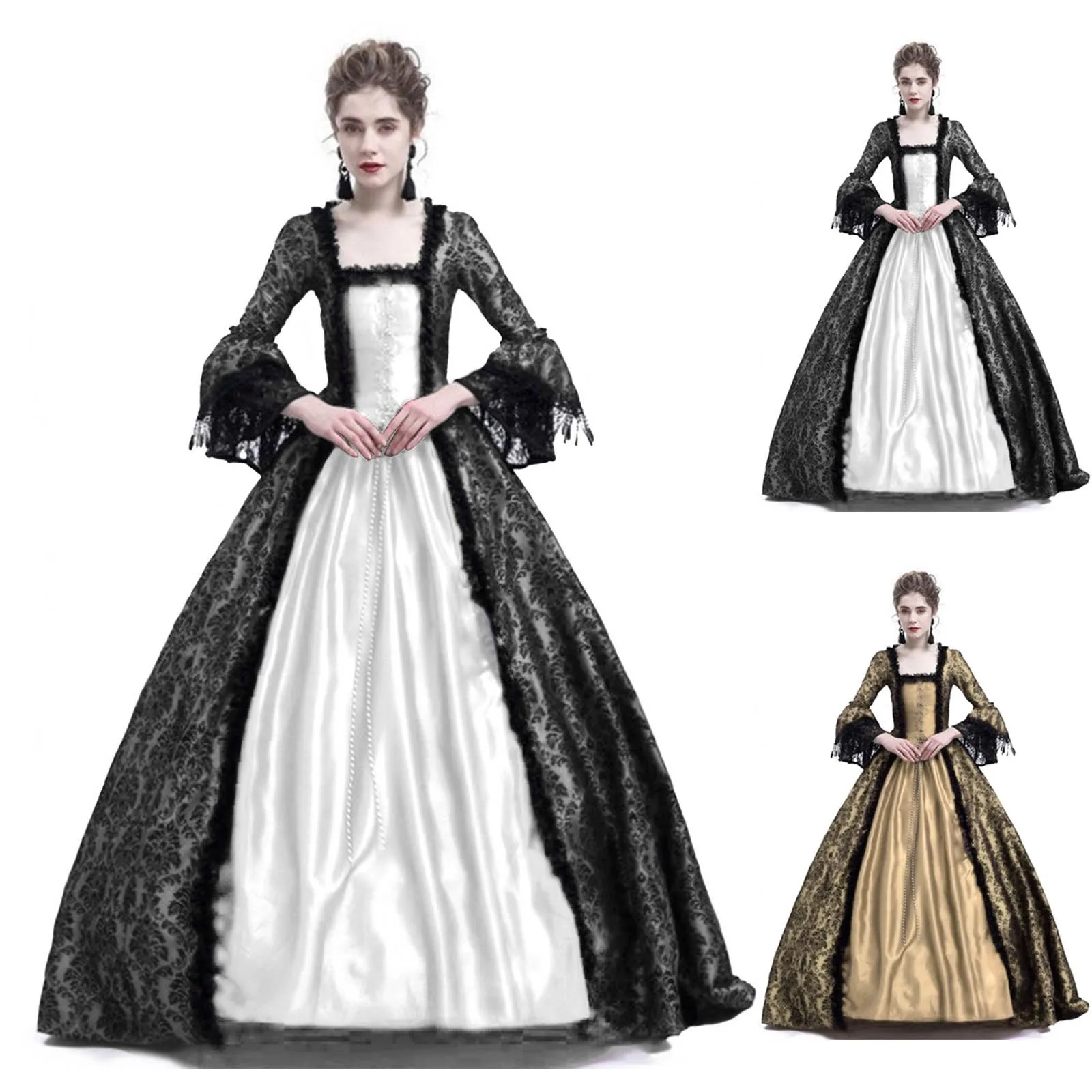 Medieval Renaissance Dress Women - Halloween Cosplay Palace Women Lace Trumpet