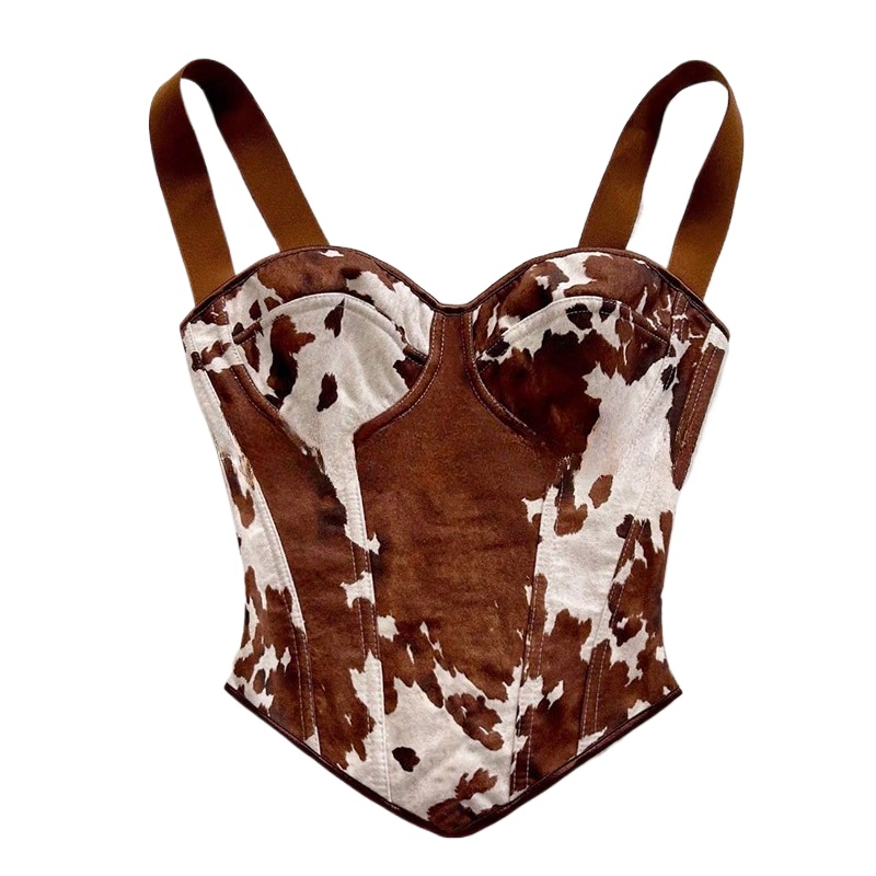 Women Cow Print Lace Up Corset - огляд і ціна Medieval Renaissance Dress Women
