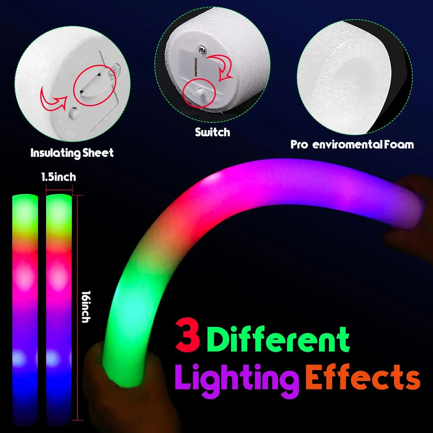 30Pcs Foam Glow Sticks with 3  - огляд і ціна Flashing Led Foam Sticks Party